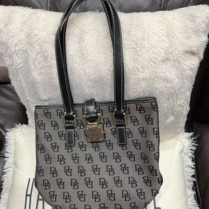 DOONEY & BOURKE Gray And Black  Canvas Leather Monogram Bucket Handbag.